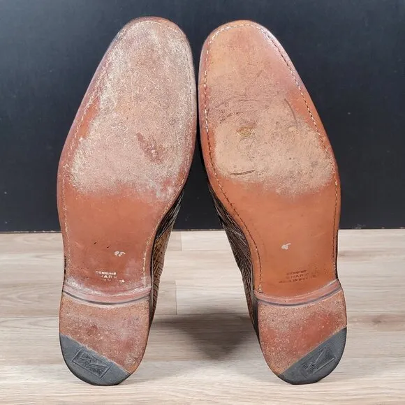 Davids Shoes Mens Size 12 B Narrow Brown Loafers Shark Skin Leather Round Toe