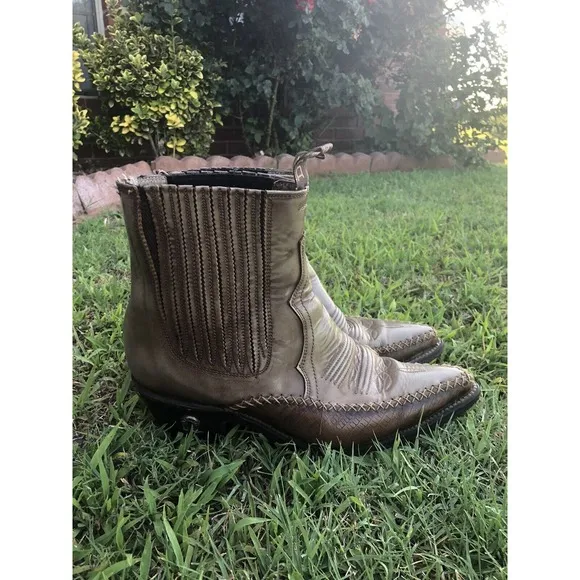Denver Brand Western Cowboy Boots Ankle Size 8 Mens Pull On Gray Nice Stitching