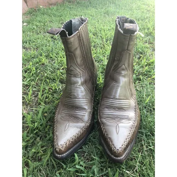 Denver Brand Western Cowboy Boots Ankle Size 8 Mens Pull On Gray Nice Stitching
