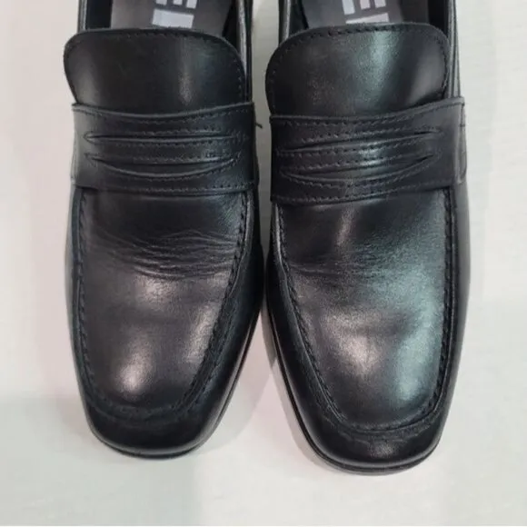Depp Leather Square Toe Heeled Loafers Size 39