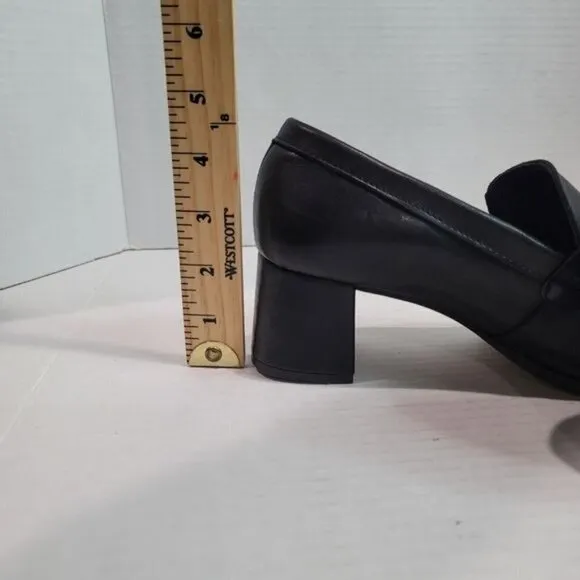 Depp Leather Square Toe Heeled Loafers Size 39