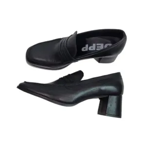 Depp Leather Square Toe Heeled Loafers Size 39