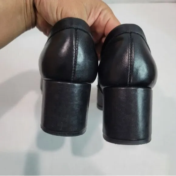 Depp Leather Square Toe Heeled Loafers Size 39