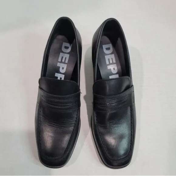 Depp Leather Square Toe Heeled Loafers Size 39