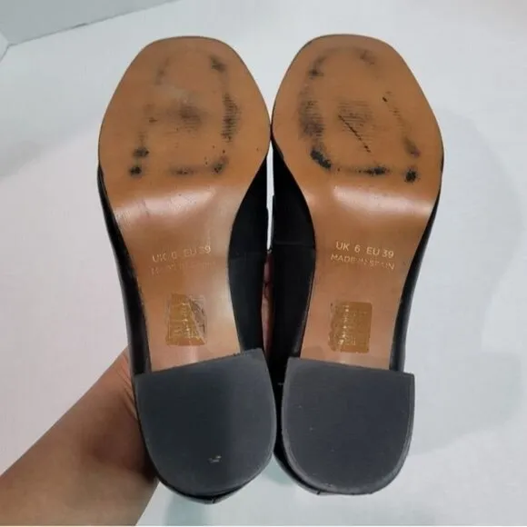 Depp Leather Square Toe Heeled Loafers Size 39