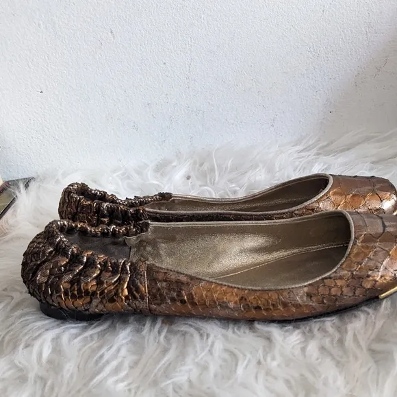 Devi Kroell Python Leather Snakeskin Reptile Ballet Flats Bronze 36/6 Metallic