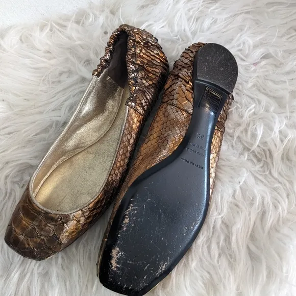 Devi Kroell Python Leather Snakeskin Reptile Ballet Flats Bronze 36/6 Metallic