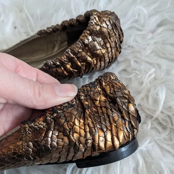 Devi Kroell Python Leather Snakeskin Reptile Ballet Flats Bronze 36/6 Metallic