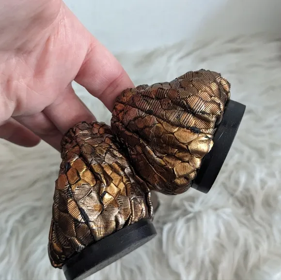 Devi Kroell Python Leather Snakeskin Reptile Ballet Flats Bronze 36/6 Metallic