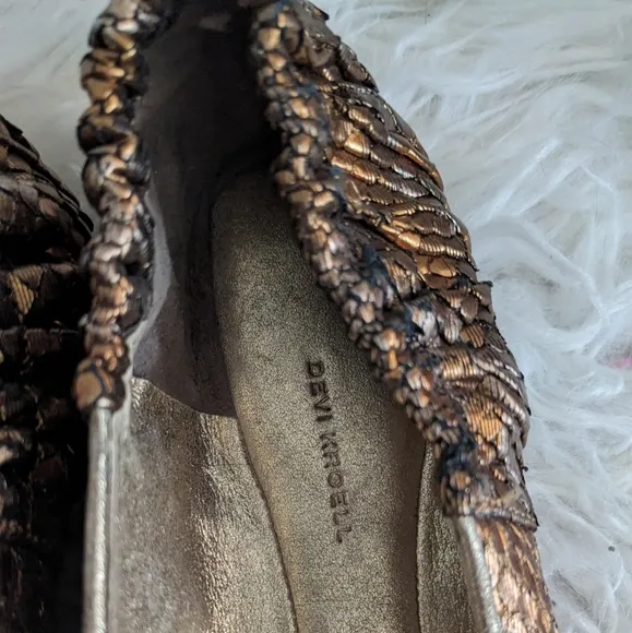 Devi Kroell Python Leather Snakeskin Reptile Ballet Flats Bronze 36/6 Metallic