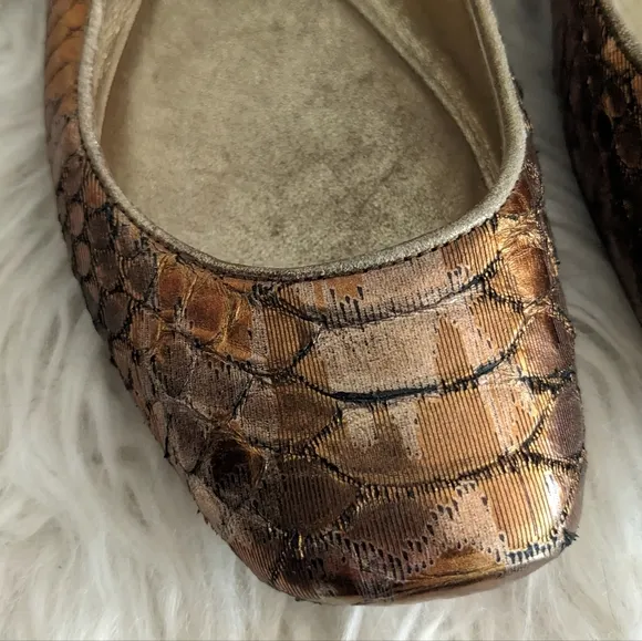 Devi Kroell Python Leather Snakeskin Reptile Ballet Flats Bronze 36/6 Metallic