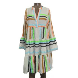Devotion Twins Women's Dress Short Ella Jacquard Stripe V Neck A-Line Size M