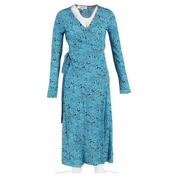 Diane Von Furstenberg Midi Wrap Dress in Turquoise Silk