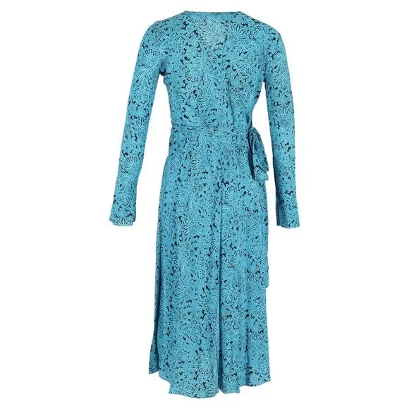 Diane Von Furstenberg Midi Wrap Dress in Turquoise Silk