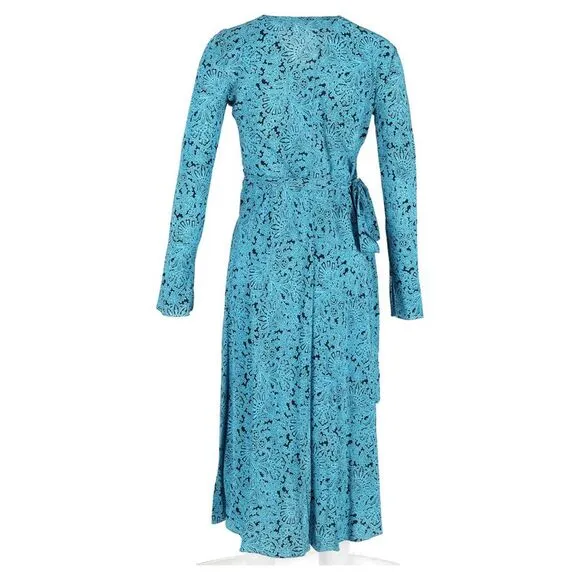 Diane Von Furstenberg Midi Wrap Dress in Turquoise Silk