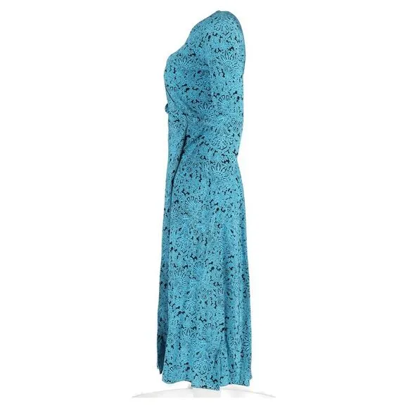 Diane Von Furstenberg Midi Wrap Dress in Turquoise Silk