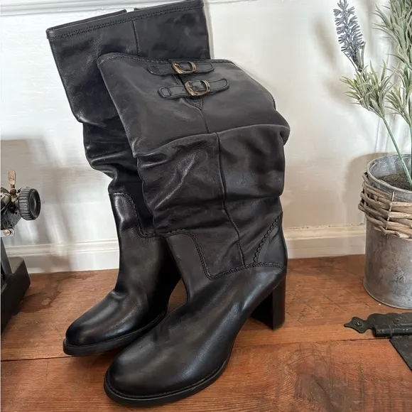 Diba Black Leather Pull-On Boots | US Size 7.5