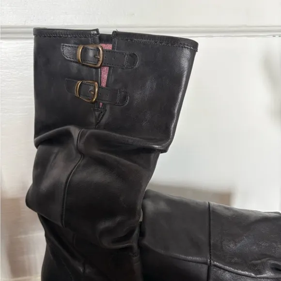 Diba Black Leather Pull-On Boots | US Size 7.5