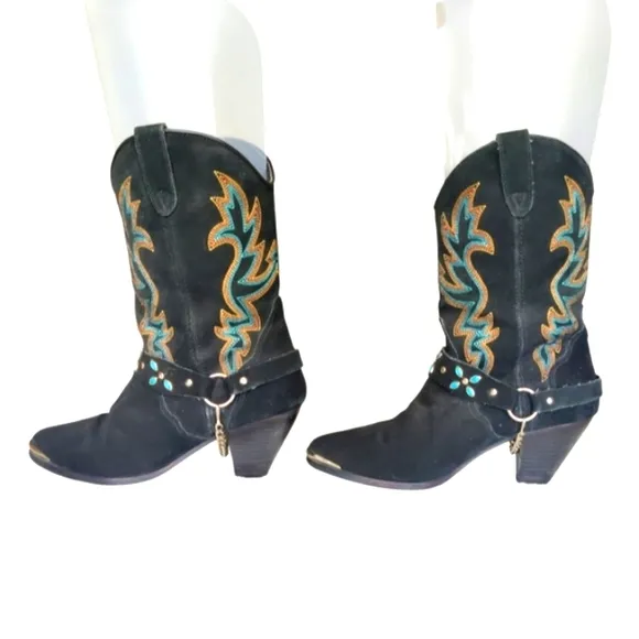 Dingo &quot;Victoria&quot; Western Boots Featuring all Over Suede and Unique turquo. 10M.