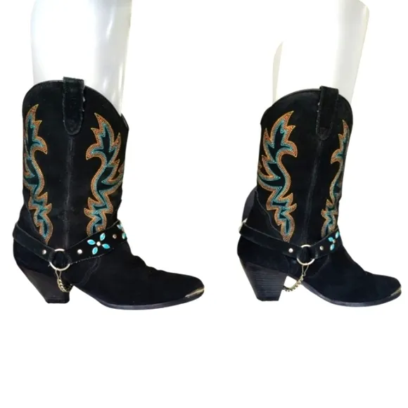 Dingo &quot;Victoria&quot; Western Boots Featuring all Over Suede and Unique turquo. 10M.