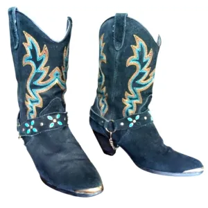 Dingo &quot;Victoria&quot; Western Boots Featuring all Over Suede and Unique turquo. 10M.