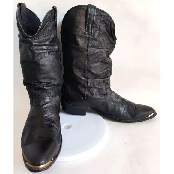 Dingo Mens Black Leather Pull On Metal Tip Cowboy Cowgirl Western Boots 10.5 D