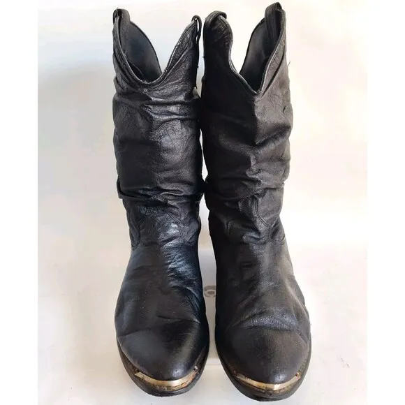 Dingo Mens Black Leather Pull On Metal Tip Cowboy Cowgirl Western Boots 10.5 D