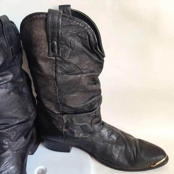 Dingo Mens Black Leather Pull On Metal Tip Cowboy Cowgirl Western Boots 10.5 D