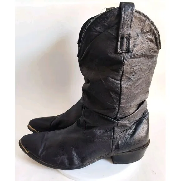 Dingo Mens Black Leather Pull On Metal Tip Cowboy Cowgirl Western Boots 10.5 D