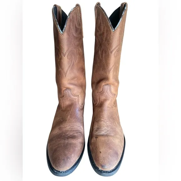 Dingo Men’s Pull On Cowboy Boots, Distressed Tan Leather, Size 8.5 Extra Wide