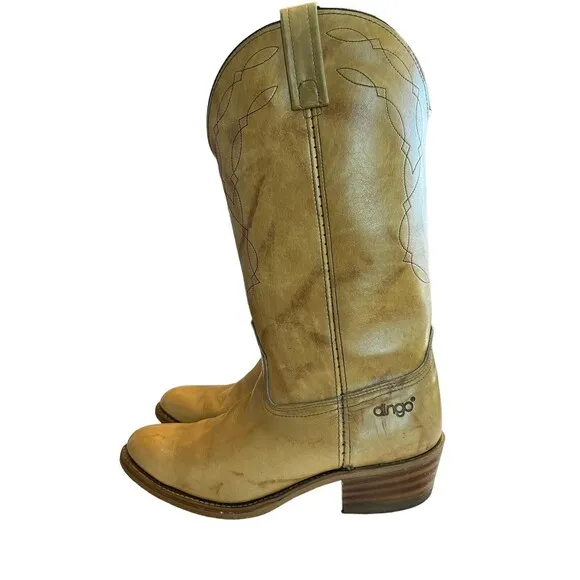 DINGO MENS VINTAGE COWBOY WESTERN BOOTS PULL ON BROWN MARBLE SZ 9E  #5942 SP06