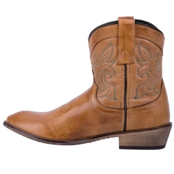 Dingo Willie Antique Tan Leather 6&quot; Leather Pull On Cowboy Western Boots
