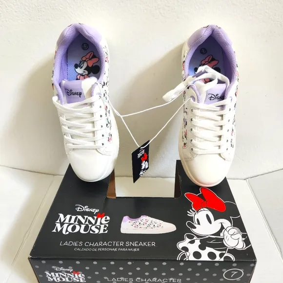 Disney Minnie Mouse White and Purple Sneakers with Chunky Platform Sole Size 7