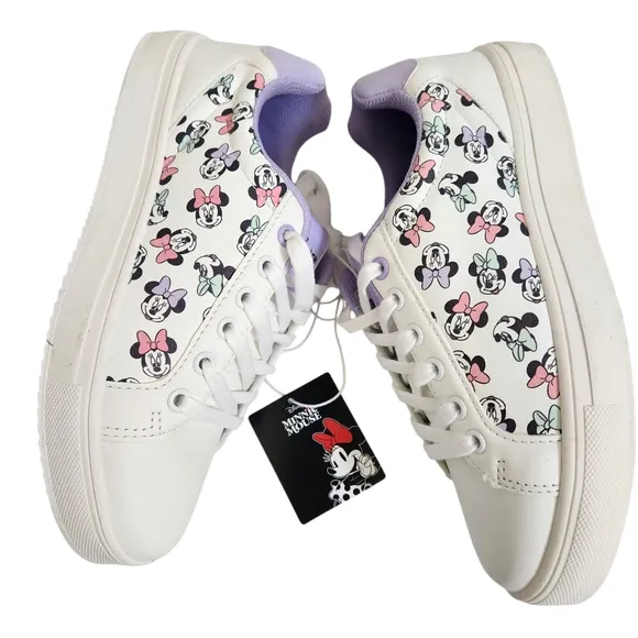 Disney Minnie Mouse White and Purple Sneakers with Chunky Platform Sole Size 7