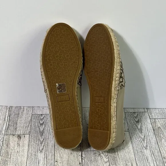 DKNY Mali Espadrille Slip On Flats Shoes Womens 8 Tan Leather Upper LOGO
