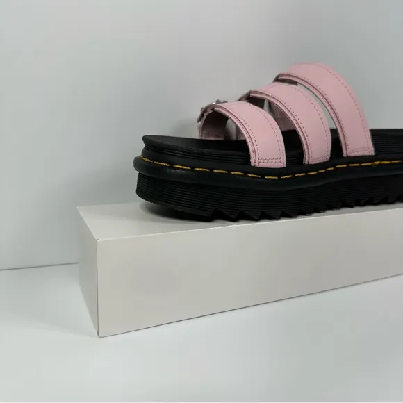 DOC BLAIRE LEATHER SLIDES SANDALS WOMENS SIZE 7 HORSESHOE BUCKLES 3 STRAP NEW