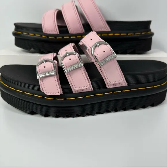 DOC BLAIRE LEATHER SLIDES SANDALS WOMENS SIZE 7 HORSESHOE BUCKLES 3 STRAP NEW