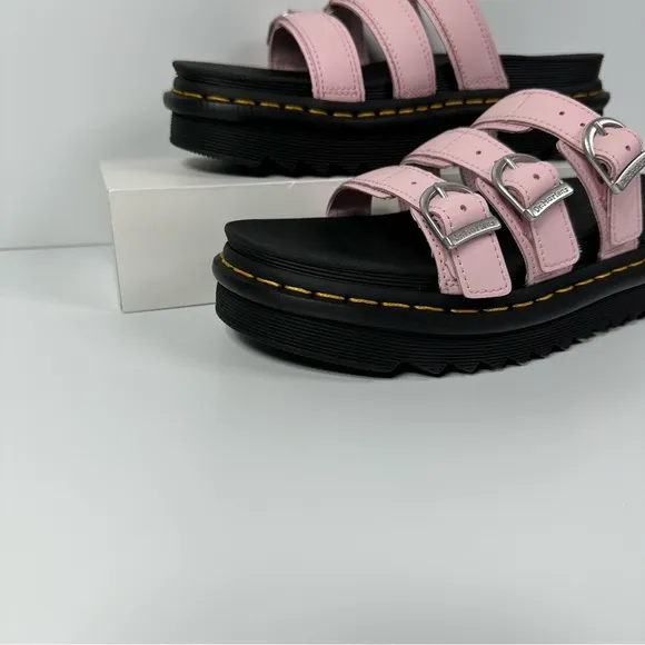 DOC BLAIRE LEATHER SLIDES SANDALS WOMENS SIZE 7 HORSESHOE BUCKLES 3 STRAP NEW
