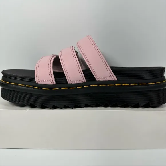 DOC BLAIRE LEATHER SLIDES SANDALS WOMENS SIZE 7 HORSESHOE BUCKLES 3 STRAP NEW