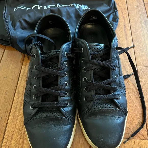 Dolce &amp; Gabbana Black Perforated Sneakers Leather