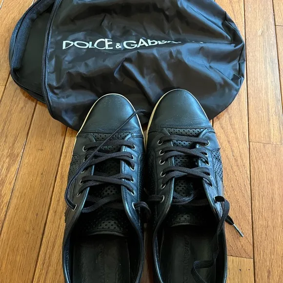 Dolce &amp; Gabbana Black Perforated Sneakers Leather