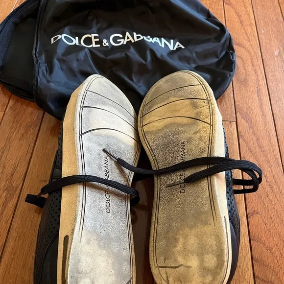 Dolce &amp; Gabbana Black Perforated Sneakers Leather