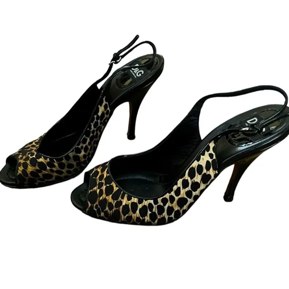 Dolce and Gabbana black leopard print sling back sandals with COA