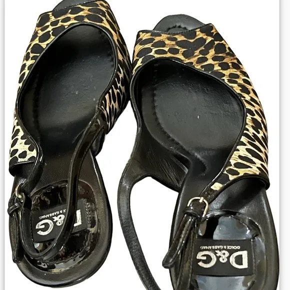 Dolce and Gabbana black leopard print sling back sandals with COA