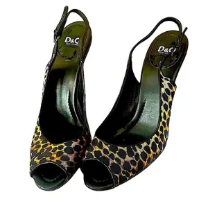 Dolce and Gabbana black leopard print sling back sandals with COA