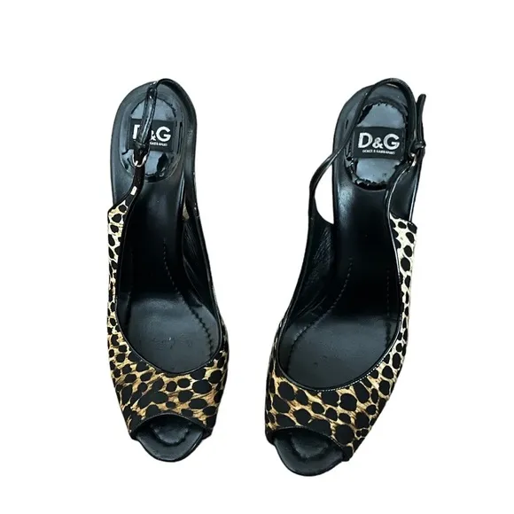 Dolce and Gabbana black leopard print sling back sandals with COA