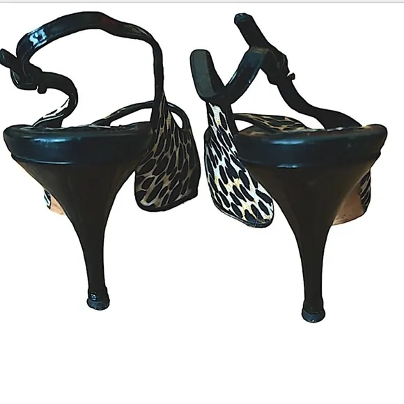 Dolce and Gabbana black leopard print sling back sandals with COA