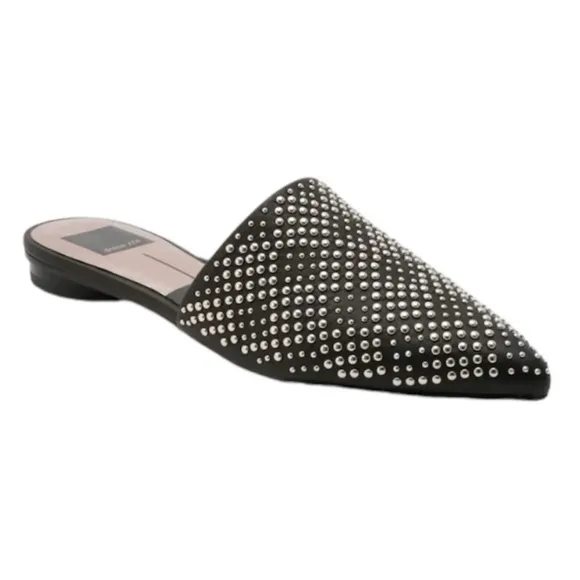 Dolce Vida New Elvah Black Leather and Silver Studded Flats Size 8.5