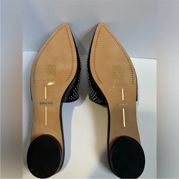 Dolce Vida New Elvah Black Leather and Silver Studded Flats Size 8.5