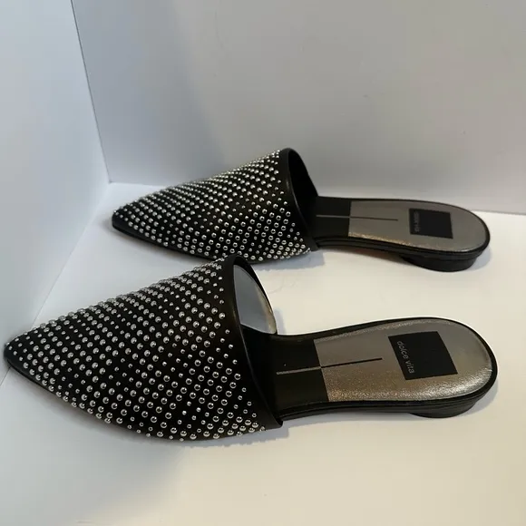 Dolce Vida NWT Elvah Black Leather and Silver Studded Flats Size 8.5